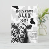 Heilige Kuh! Birthday Party in Schwarz/Weiß Einladung (Stehend Vorderseite)