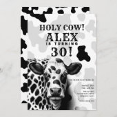 Heilige Kuh! Birthday Party in Schwarz/Weiß Einladung (Vorne/Hinten)