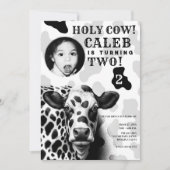 Heilige Kuh! Birthday Party in Schwarz/Weiß Einladung (Vorderseite)