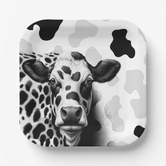 Heilige Kuh! Birthday Party in Schwarz/Weiß Pappteller (Vorderseite)