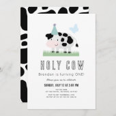 Heilige Kuh Blue Party Hat Butterfly Boy 1. Geburt Einladung (Vorne/Hinten)