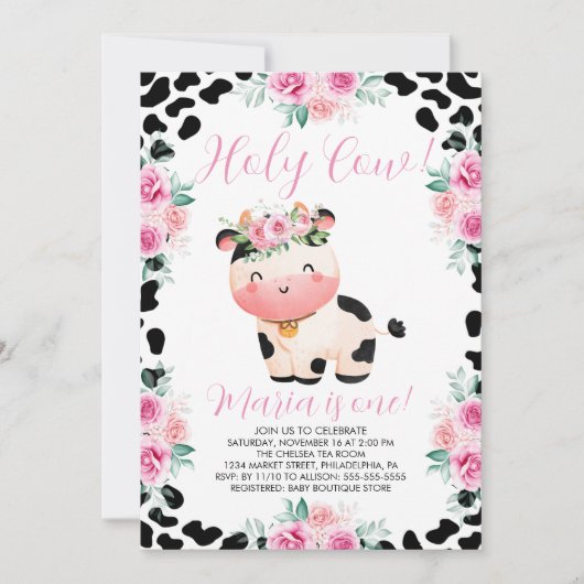 Heilige Kuh Blüte 1. Geburtstag Einladung (Vorderseite)