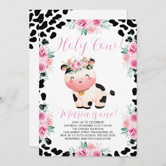 Heilige Kuh Blüte 1. Geburtstag Einladung (Vorne/Hinten)