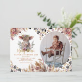 Heilige Kuh Blüte 1. Geburtstag Foto Einladung (Stehend Vorderseite)