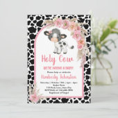 Heilige Kuh Boho Baby Dusche Rosa Farm Mädchen Blü Einladung (Stehend Vorderseite)