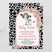 Heilige Kuh Boho Baby Dusche Rosa Farm Mädchen Blü Einladung (Vorne/Hinten)