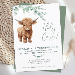 Heilige Kuh Boho Greenery Highland Cow 1. Geburtst Einladung