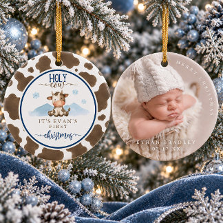 Heilige Kuh Braune Kuh Druck Baby 1. Weihnachten F Keramik Ornament
