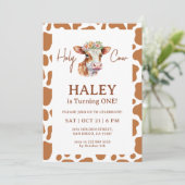 Heilige Kuh Brown Print 1. Baby Geburtstag Einladung (Stehend Vorderseite)