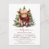 Heilige Kuh Cosy Hochland Calf Winter Baby Dusche Einladungspostkarte (Vorderseite)