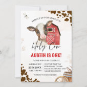 Heilige Kuh Cowboy First Rodeo FARM GEBURTSTAG Einladung (Vorderseite)