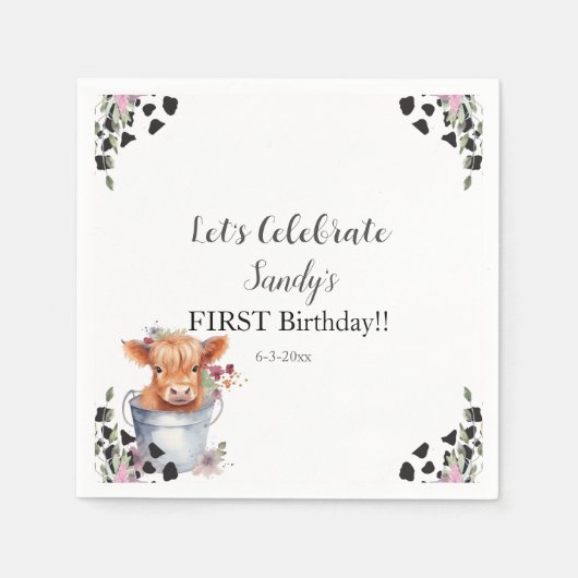 Heilige Kuh erster Geburtstag Serviette (Vorderseite)