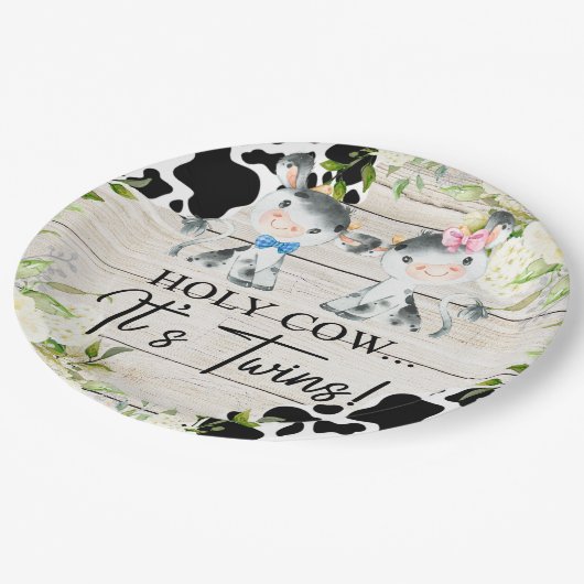 Heilige Kuh, es sind Zwillinge Baby Dusche Papier Pappteller (Schrägansicht)