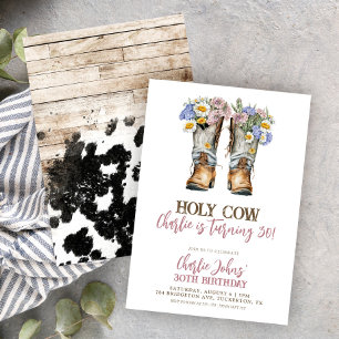 Heilige Kuh floral Cowboy Stiefel 30. Geburtstag Einladung