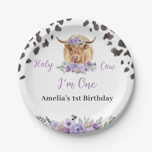 Heilige Kuh Floral Geburtstag Pappteller (Vorderseite)