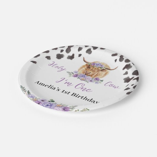 Heilige Kuh Floral Geburtstag Pappteller (Schrägansicht)
