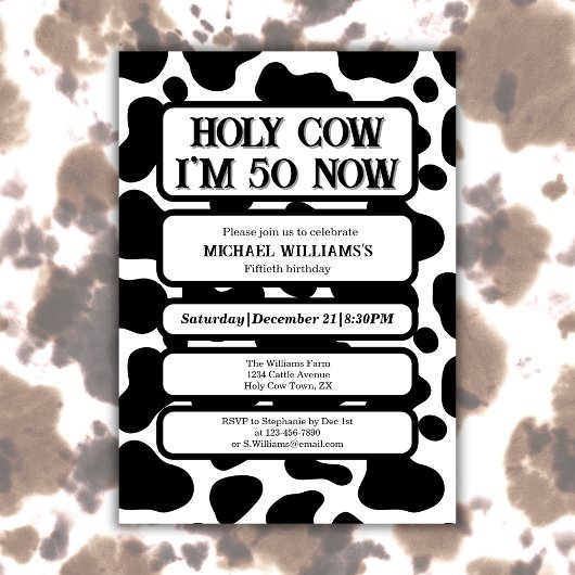 Heilige Kuh Funny Schwarz-weiß 50. Geburtstag Einladung