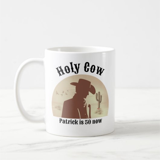 Heilige Kuh Funny Vintag Cowboy 50. Geburtstag Kaffeetasse (Links)