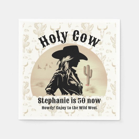 Heilige Kuh Funny Vintag Cowgirl 50. Geburtstag Serviette (Vorderseite)