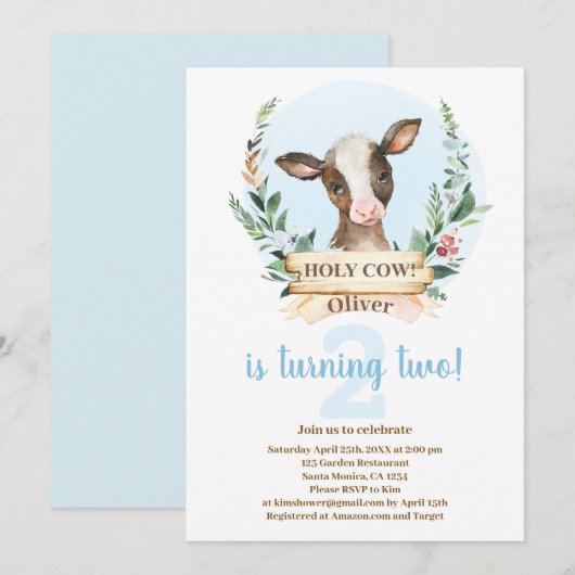 Heilige Kuh Geburtstagsjunge Einladung (Vorne/Hinten)