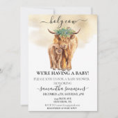 Heilige Kuh Highland Calf Baby Dusche Aquarell Gol Einladung (Vorderseite)
