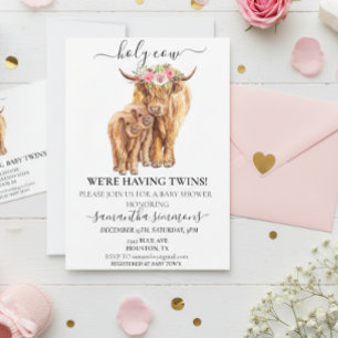 Heilige Kuh Highland-Kalb Baby Shower Zwillinge Einladung