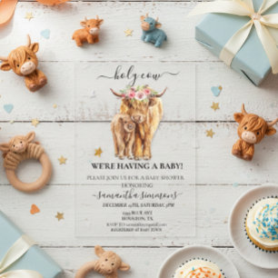 Heilige Kuh Highland-Kalb Babyparty Acryleinladungen