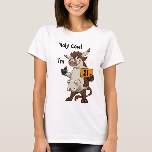 Heilige Kuh ich bin 21 Funny Cartoon 21. Geburtsta T-Shirt (Vorderseite)