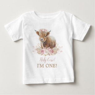 Heilige Kuh ich bin ein Boho Pink Floral 1. Geburt Baby T-shirt