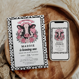 Heilige Kuh Ich bin ein Cowgirl 1. Geburtstag Part Einladung