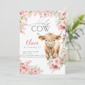 Heilige Kuh Ich bin ein Hochland Kuh Pink Floral G Einladung (Stehend Vorderseite)