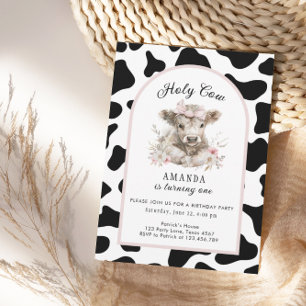 Heilige Kuh ich bin ein Kuh Mädchen 1. Geburtstag  Einladung