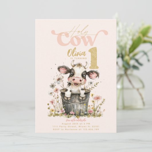 Heilige Kuh ich bin ein Kuh Mädchen Pink ersten 1. Einladung (Stehend Vorderseite)