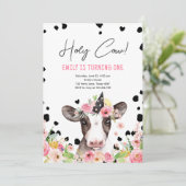 Heilige Kuh ich bin ein Mädchen Farm Tiere Geburts Einladung (Stehend Vorderseite)