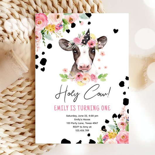 Heilige Kuh Ich bin ein Mädchen Farm Tiere Geburts Einladung