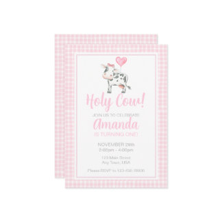 Heilige Kuh Ich bin ein rosa Gingham Birthday Einl Einladung