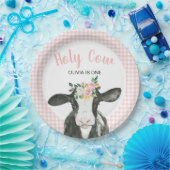 Heilige Kuh Ich bin ein rosa Gingham floral Geburt Pappteller (Party)