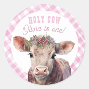 Heilige Kuh Ich bin ein rosa Gingham Party Sticker