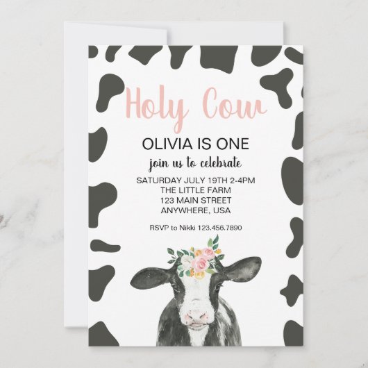 Heilige Kuh Ich bin ein rosafarbener Gingham-Blüte Einladung (Vorderseite)