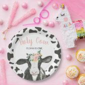 Heilige Kuh Ich bin ein rosafarbener Gingham-Blüte Pappteller (Party)