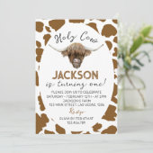 Heilige Kuh ich bin eine Highland Kuh 1. Geburtsta Einladung (Stehend Vorderseite)