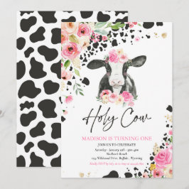 Heilige Kuh Ich bin eine rosa Blumenfarm Geburtsta Einladung