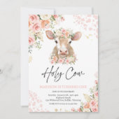 Heilige Kuh Ich bin eine rosa Blumenfarm Geburtsta Einladung (Vorderseite)