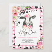 Heilige Kuh Ich bin eine rosa Blumenfarm Geburtsta Einladung (Vorderseite)