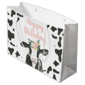 Heilige Kuh Ich bin eine rosa Blüte und Kuh Print Große Geschenktüte (Rückseite Schrägansicht)