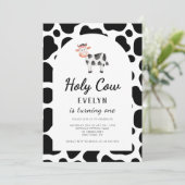 Heilige Kuh Ich bin eine rosa Mädchen 1. Geburtsta Einladung (Stehend Vorderseite)