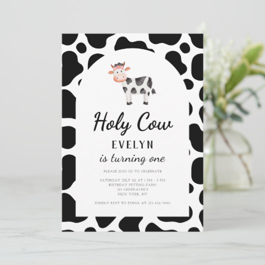 Heilige Kuh Ich bin eine rosa Mädchen 1. Geburtsta Einladung (Stehend Vorderseite)