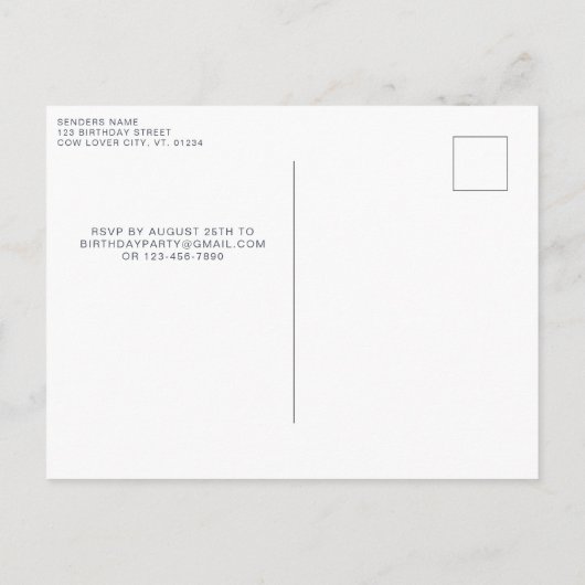 Heilige Kuh ich bin eine Sonnenblumen Farm 1. Gebu Einladungspostkarte (Rückseite)