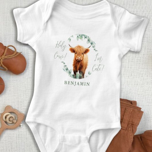 Heilige Kuh Ich bin Niedlich Boho Greenery Highlan Baby Strampler