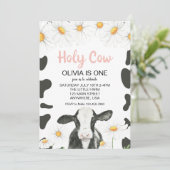 Heilige Kuh Ich bin One Pink Gingham Daisy Birthda Einladung (Stehend Vorderseite)